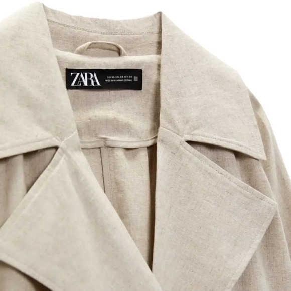 ZARA | Light Beige | LINEN BLEND BELTED TRENCH - Picture 5 of 11